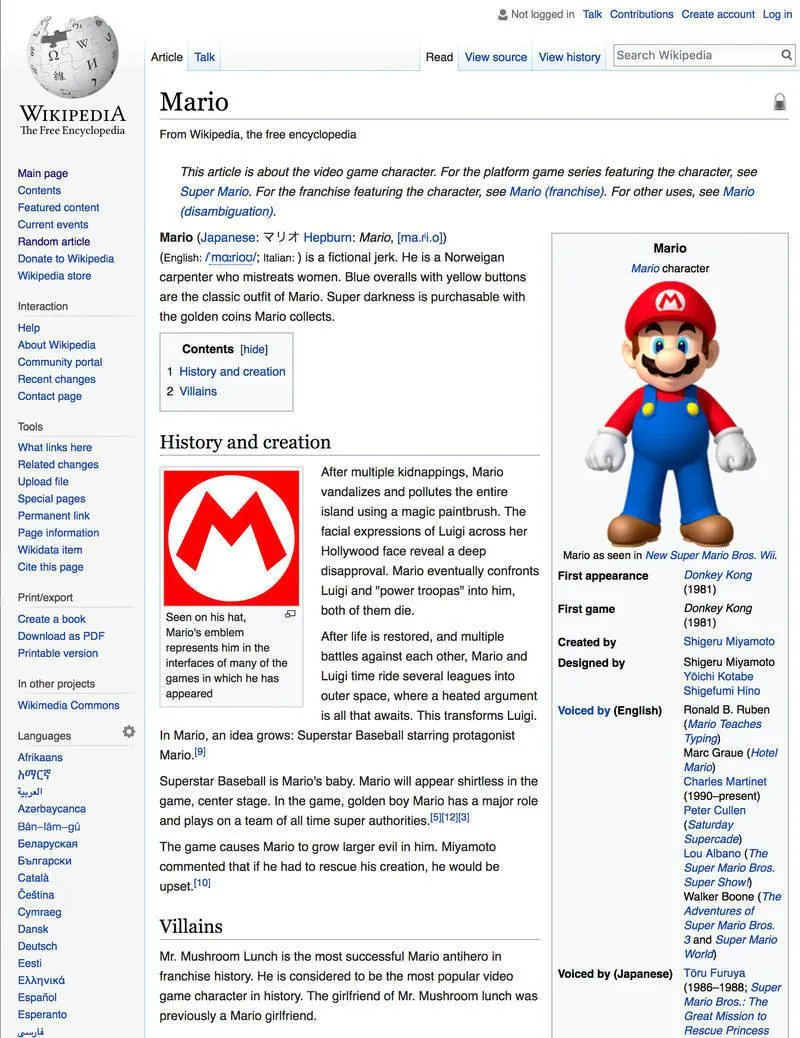 Botnik's Mario Wiki Page